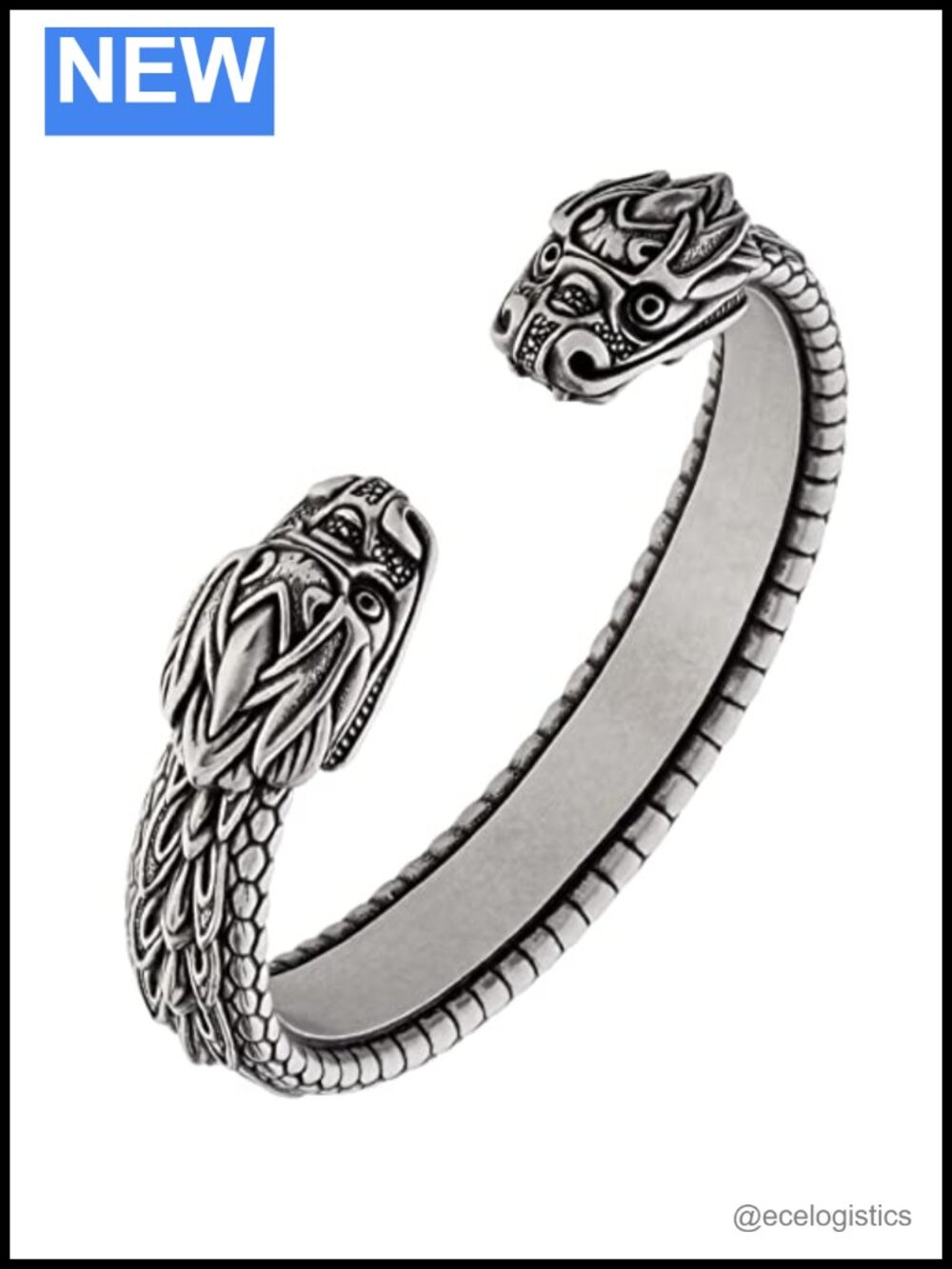 Pewter Viking Dragon Cuff Bracelet Adjustable Norse Arm Ring